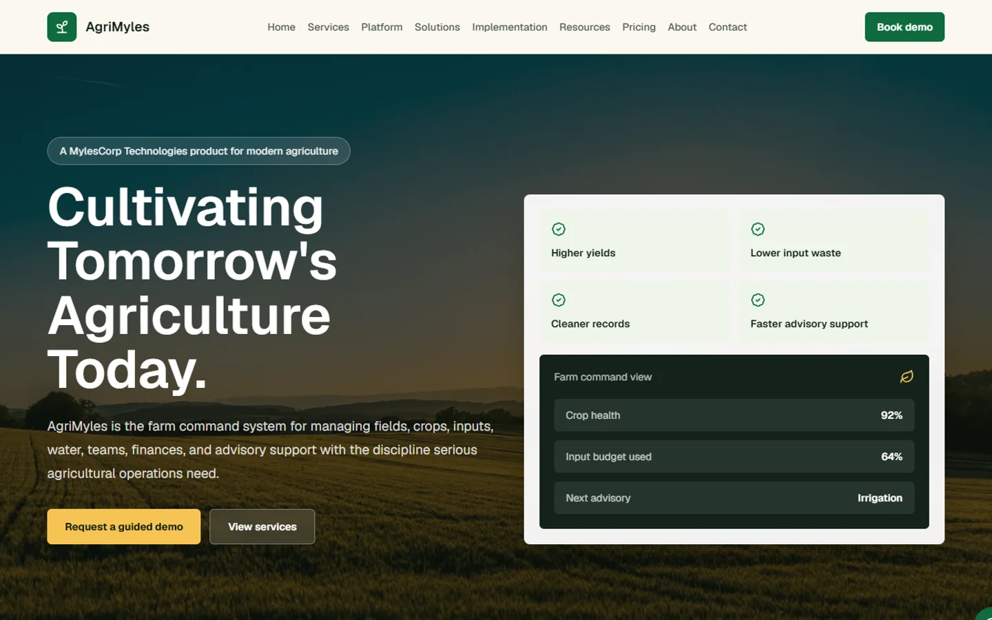 AgriMyles homepage preview